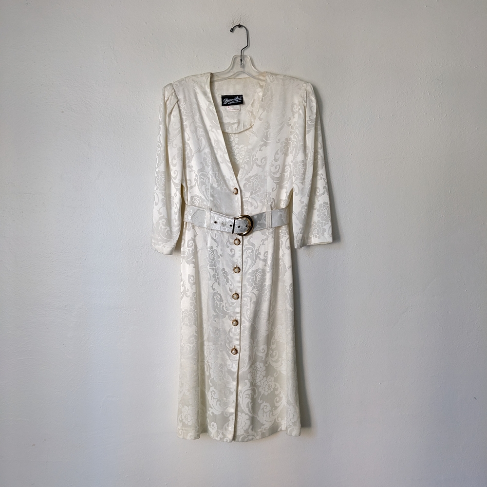 Dramatix Cream Patterned 80s Dress With Belt